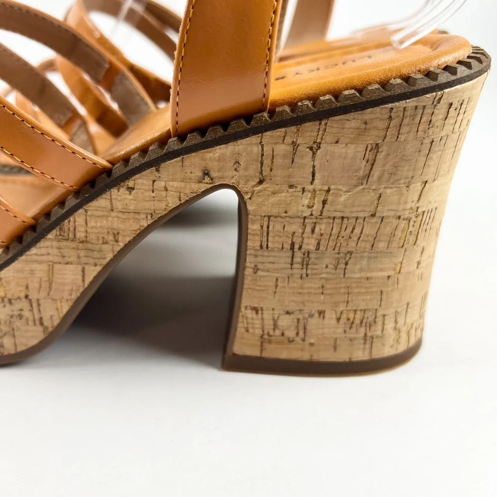 LUCKY BRAND Orange Platform Sandals Size US 9 Cork Block Heel  LK Taiza NIB